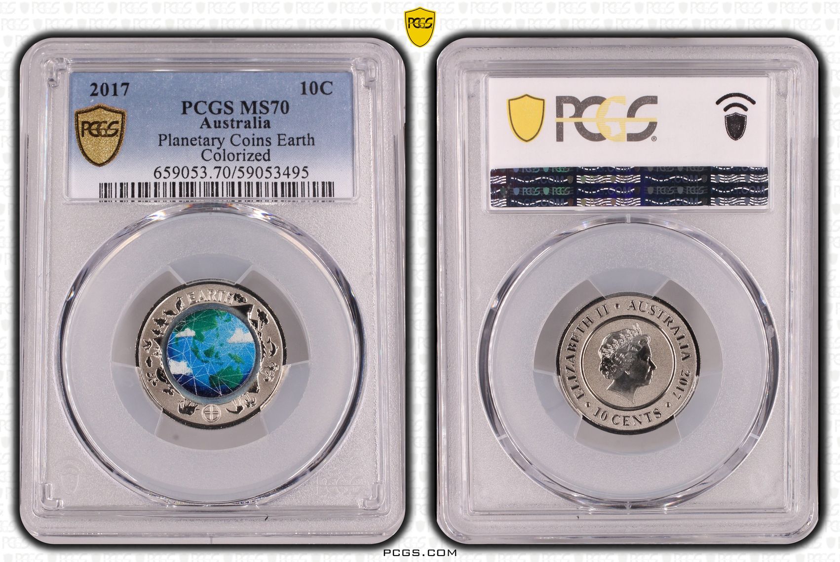 Planetary Coins Earth Colorized, Ten Cent, 2017, PCGS MS70