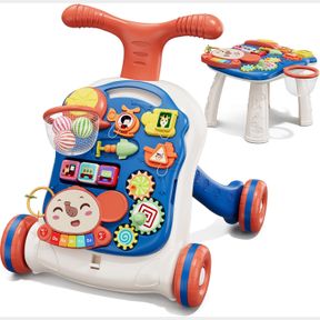 QDRAGON 3 IN 1 BABY WALKERS FOR BOYS, BABY PUSH WALKER AND ACTIVITY CENTER, SIT TO STAND WALKER TOY, EARLY LEARNING PUSH TOYS FOR