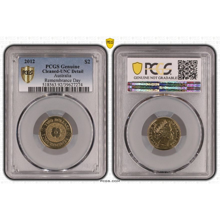 Remembrance Day, Two Dollar, 2012, PCGS Genuine - UNC Details (92 - Cleaned)