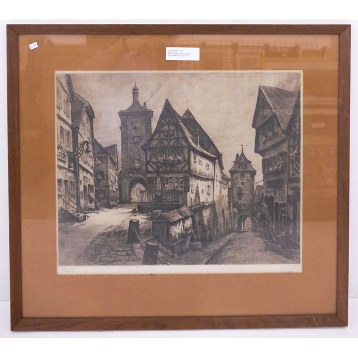 Willi Foerster 'Rothenburg' German Street Scene Signed Etching- 24x27'' framed