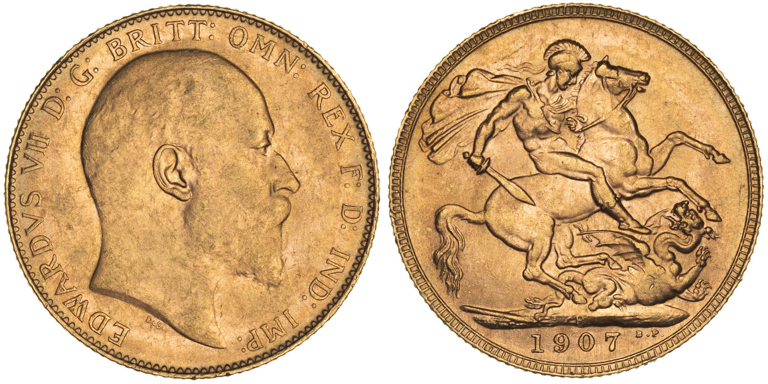 Edward VII, St George Reverse, Sovereign, 1907-P, UNC