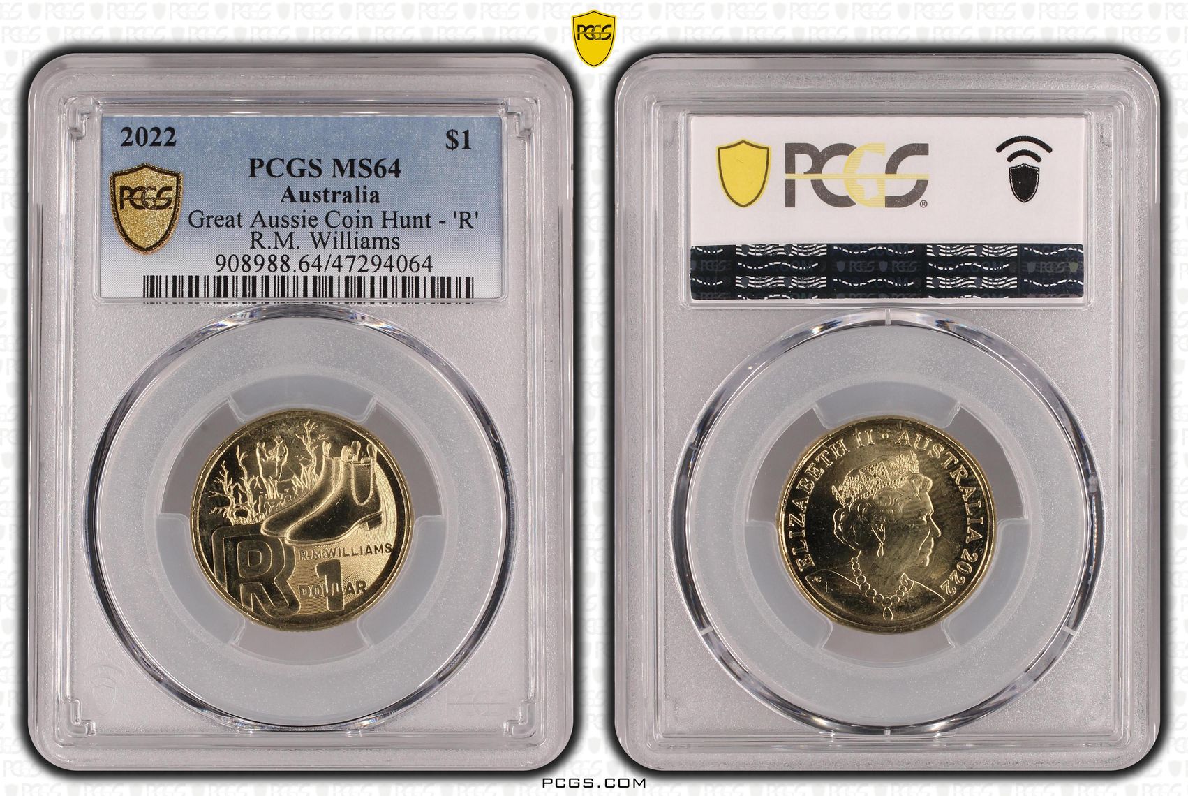 Elizabeth II, Great Aussie Coin Hunt - 'R', One Dollar, 2022, PCGS MS64