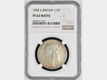 1902 EDWARD VII MATTE PROOF HALF CROWN PF62