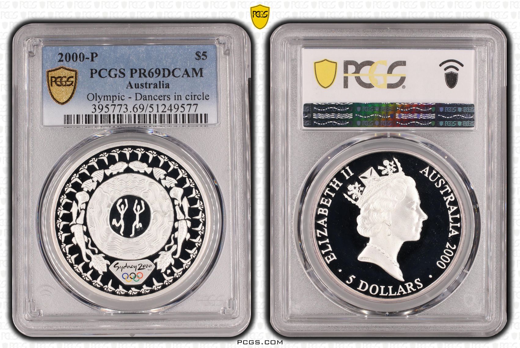 Olympic - Dancers in circle, Five Dollar, 2000-P, PCGS PR69DCAM