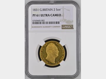 RARE 1831 WILLIAM IV PROOF GOLD 2 POUND PF61 UCAM