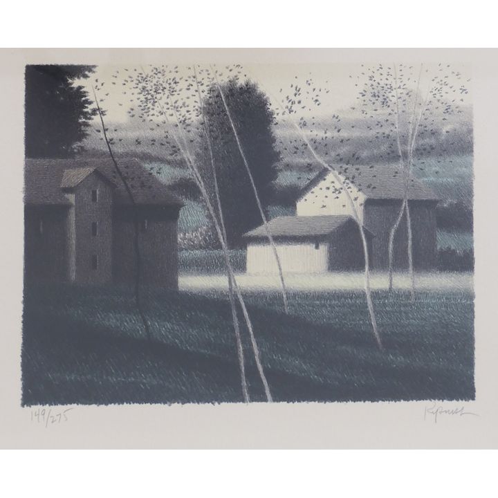 Robert Kipness (b. 1931, New York) Pastoral Scene Colored Mezzotint. Edition 149/275.