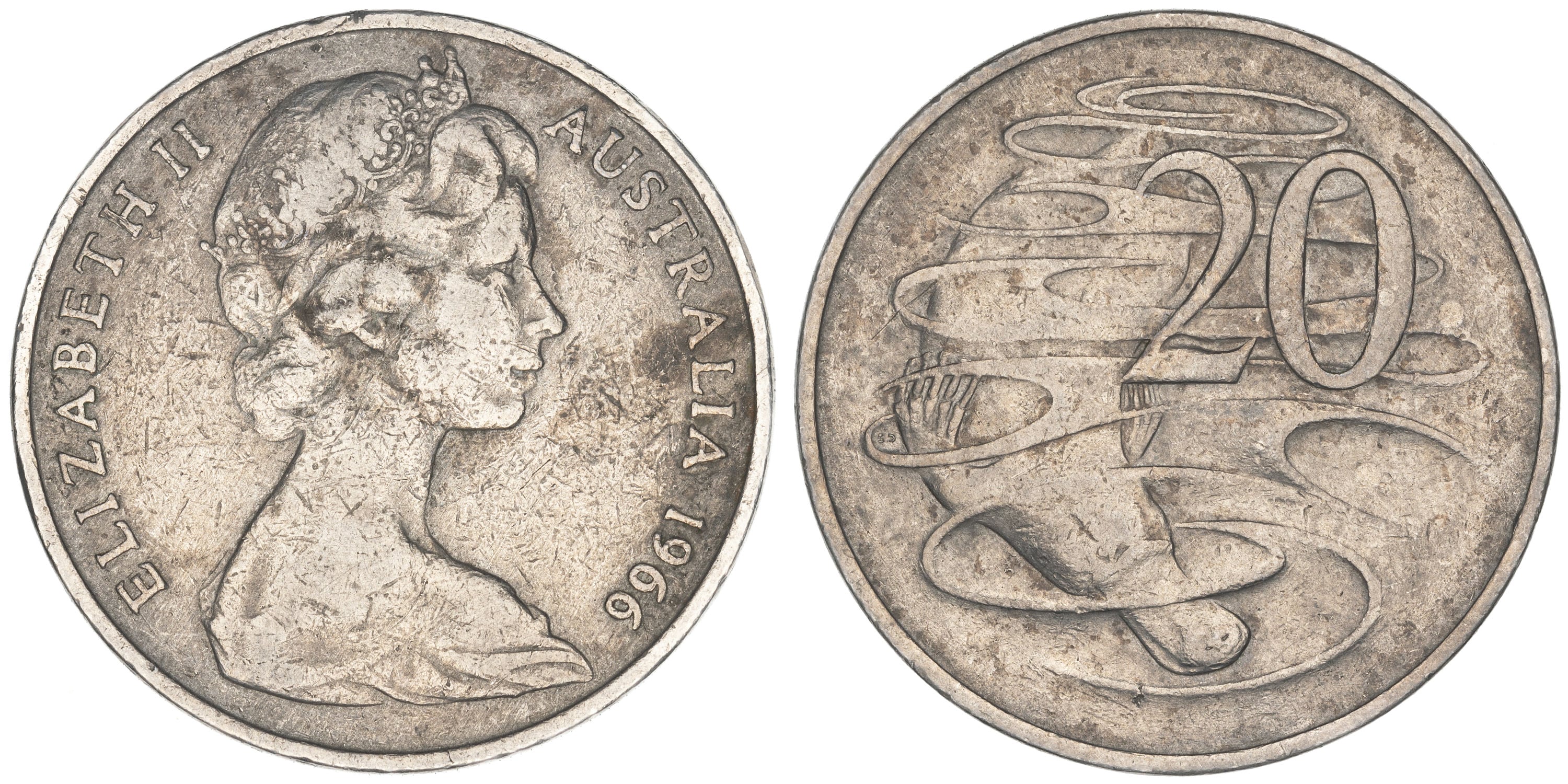 Elizabeth II, Twenty Cents, 1966, aFine