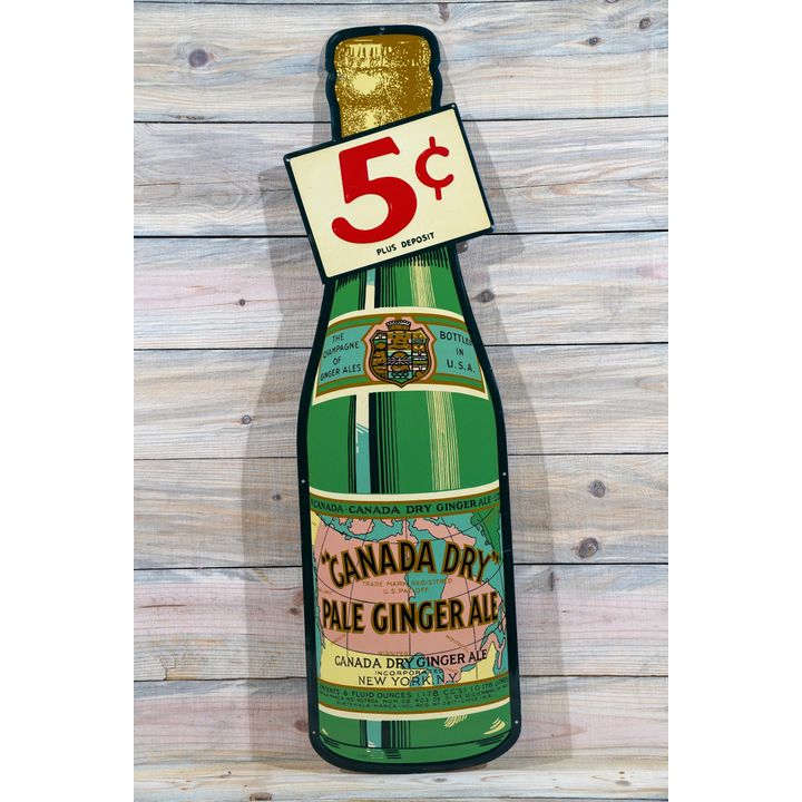 Canada Dry Pale Ginger Ale Single Sided Tin Embossed Metal Bottle Shaped Sign TAC 9.25