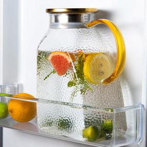 GLASS PITCHER WITH LID AND SPOUT, 1.8 LITER 60 OZ GLASS PITCHERS WITH HANDLE AND LID, GLASS PITCHER JUG FOR FRIDGE, GLASS CARAFE W