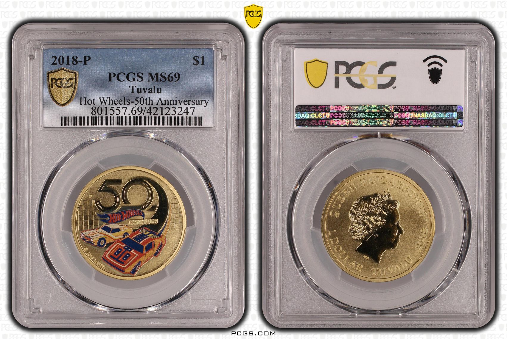 Tuvalu, Hot Wheels-50th Anniversary, POP 13/0, One Dollar, 2018-P, PCGS MS69
