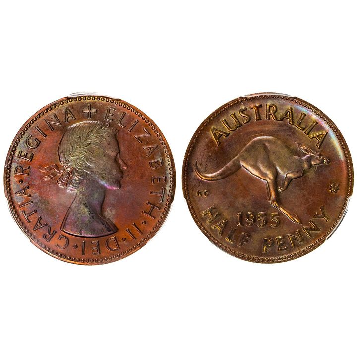 Elizabeth II, Halfpenny, 1955, PCGS PR 62RB