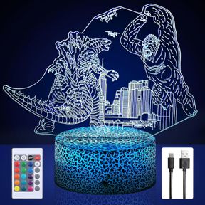 KING OF MONSTER GODZILLA VS KING KONG TOYS, KING OF MONSTERS COLOR-CHANGING LED NIGHT LIGHT,3D ILLUSION REMOTE CONTROL SMART TOUCH