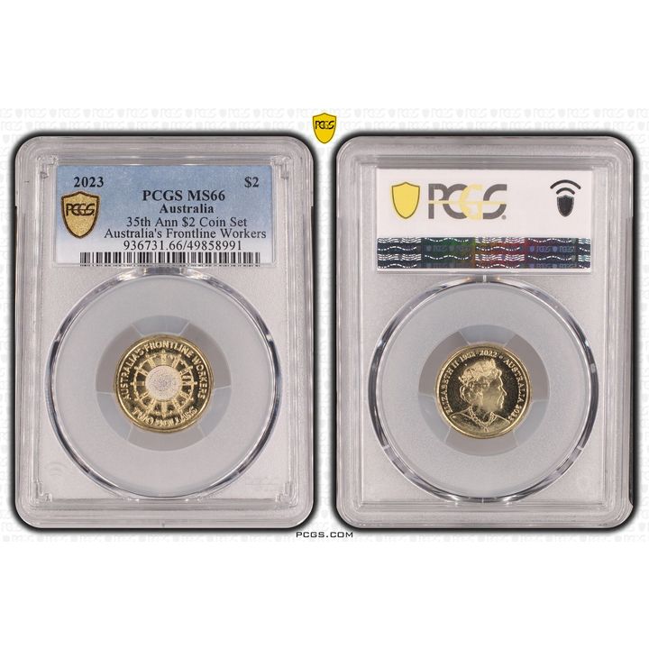 Elizabeth II, 35th Ann $2 Coin Set Colorized - Australia's Frontline Worke , Two Dollar, 2023, PCGS MS66