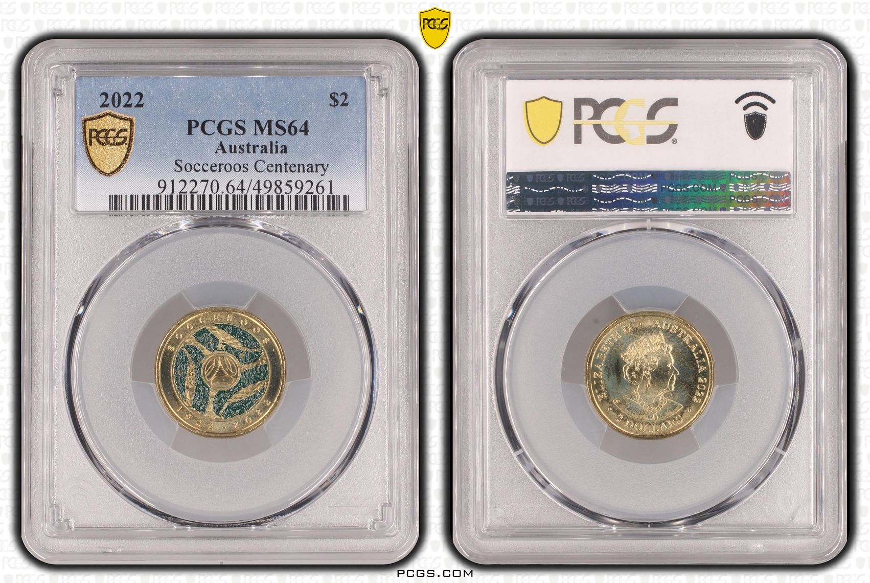 Socceroos Centenary , Two Dollar, 2022, PCGS MS64