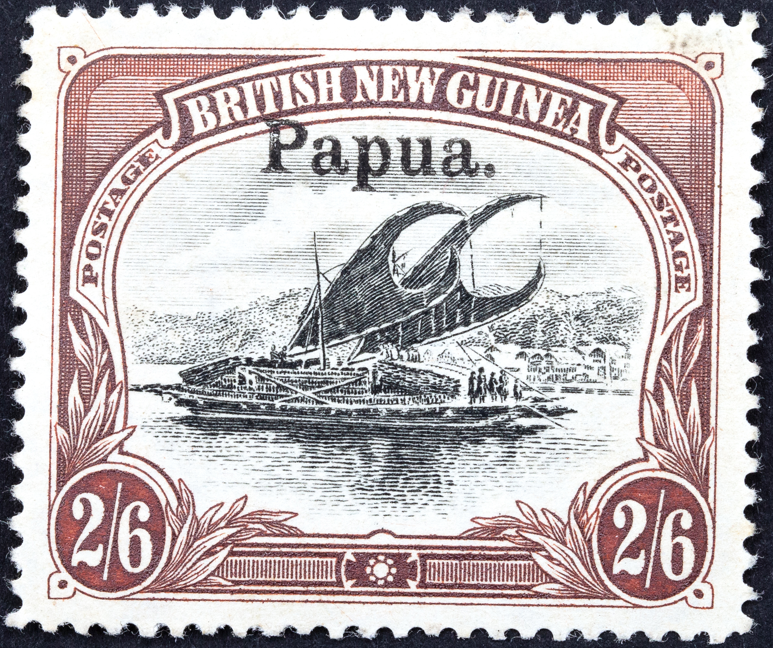 Lakatois, Large Papua Overprint, Two Shillings & Sixpence, Black & Brown, 1906, MLH