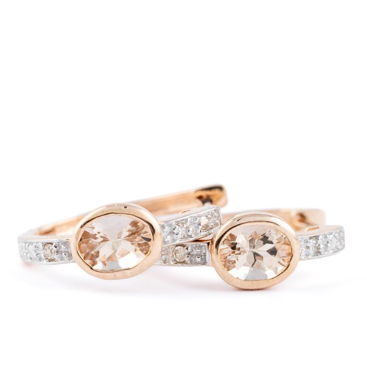 Morganite & Diamond Earrings 9ct