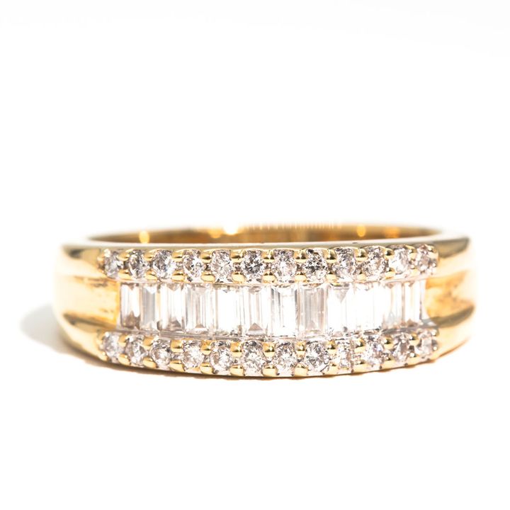 18 Carat Gold Baguette & Round Diamond Band Ring
