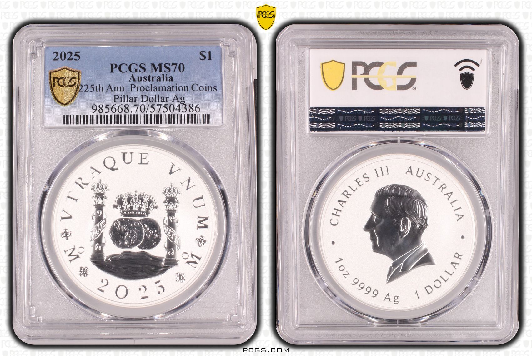 225th Ann. Proclamation Coins Pillar Dollar Silver, One Dollar, 2025, MS70