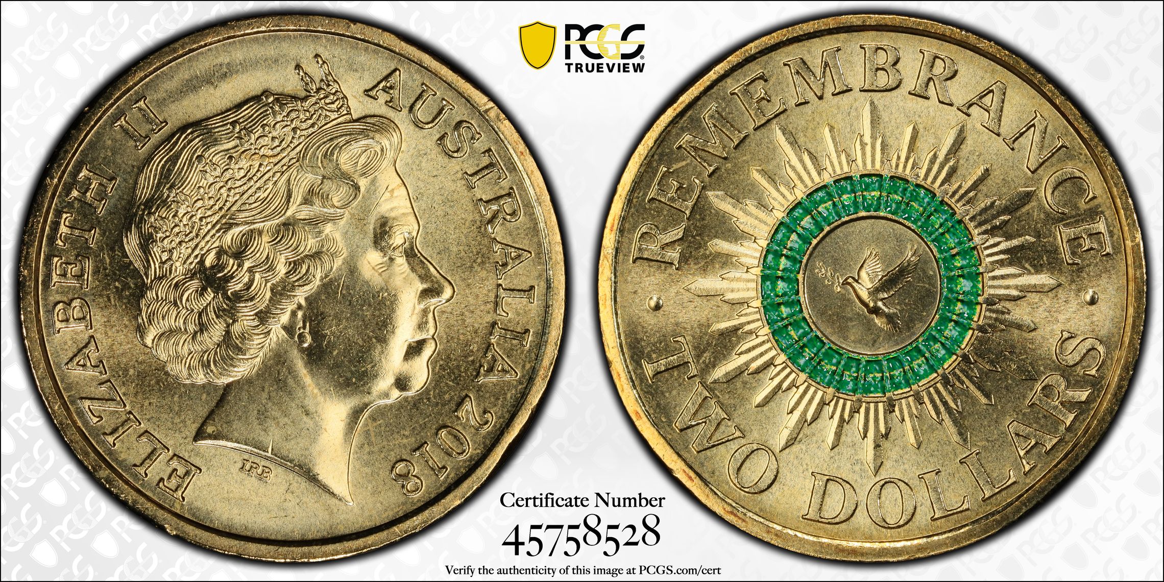 Remembrance Dove 30th Ann. $2 Coin, Two Dollar, 2018, PCGS MS66