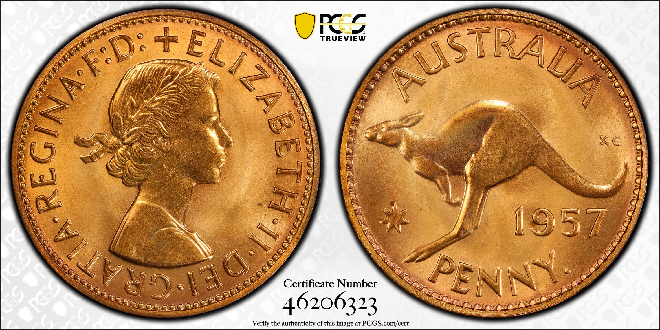Elizabeth II, Brilliant, Penny, 1957, PCGS PR66RD