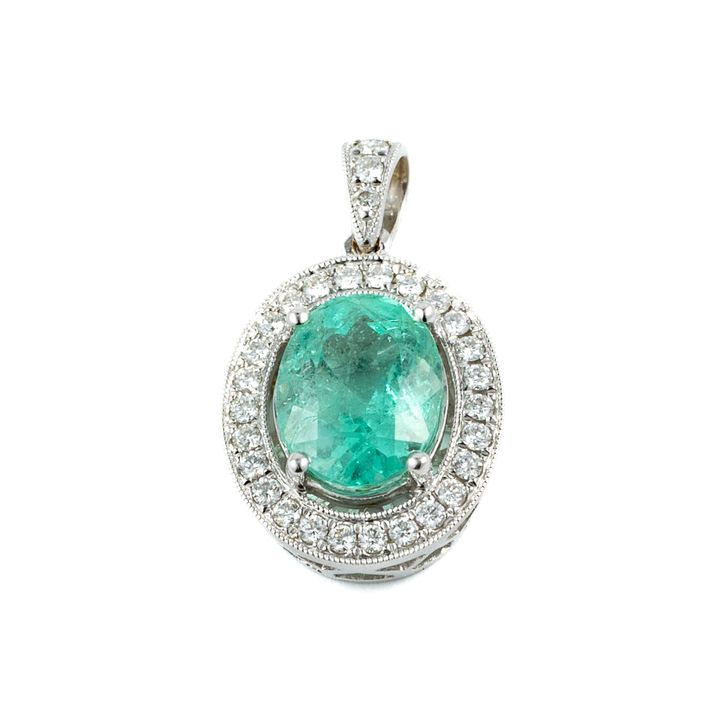 3.09 Carat Emerald & Diamond Pendant ,