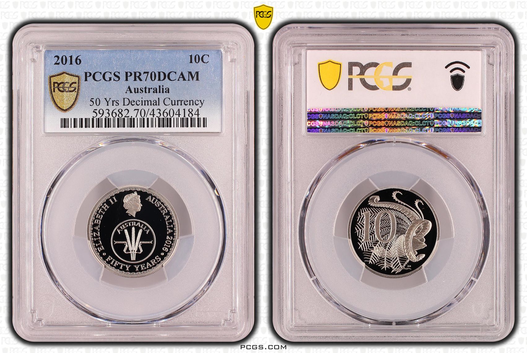 2016 Australian Ten Cent, 10c Proof 50 Yrs Decimal Currency PCGS - PR70DCAM POP 111/0 -184
