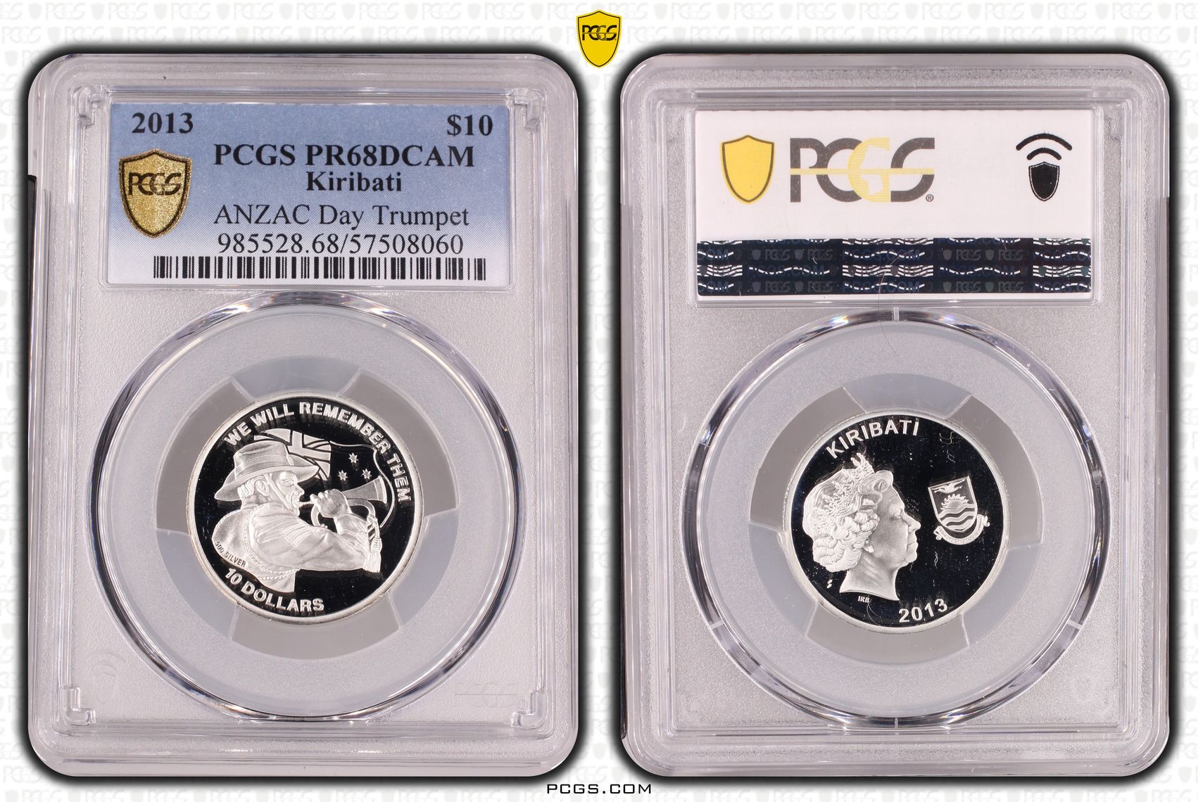 Kiribati, ANZAC Day Trumpet, Ten Dollar, 2013, PCGS PR68DCAM