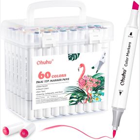 1 COUNT (PACK OF 61) OHUHU MARKERS FOR ADULT COLORING BOOKS NO BLEEDING WATER-BASED COLORING MARKERS DUAL TIPS CHISEL & BRUSH DRAW