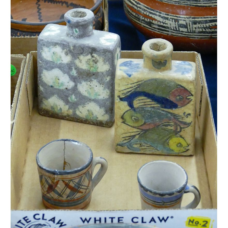Box Old Mexican Pottery Bottle Vases etc.
