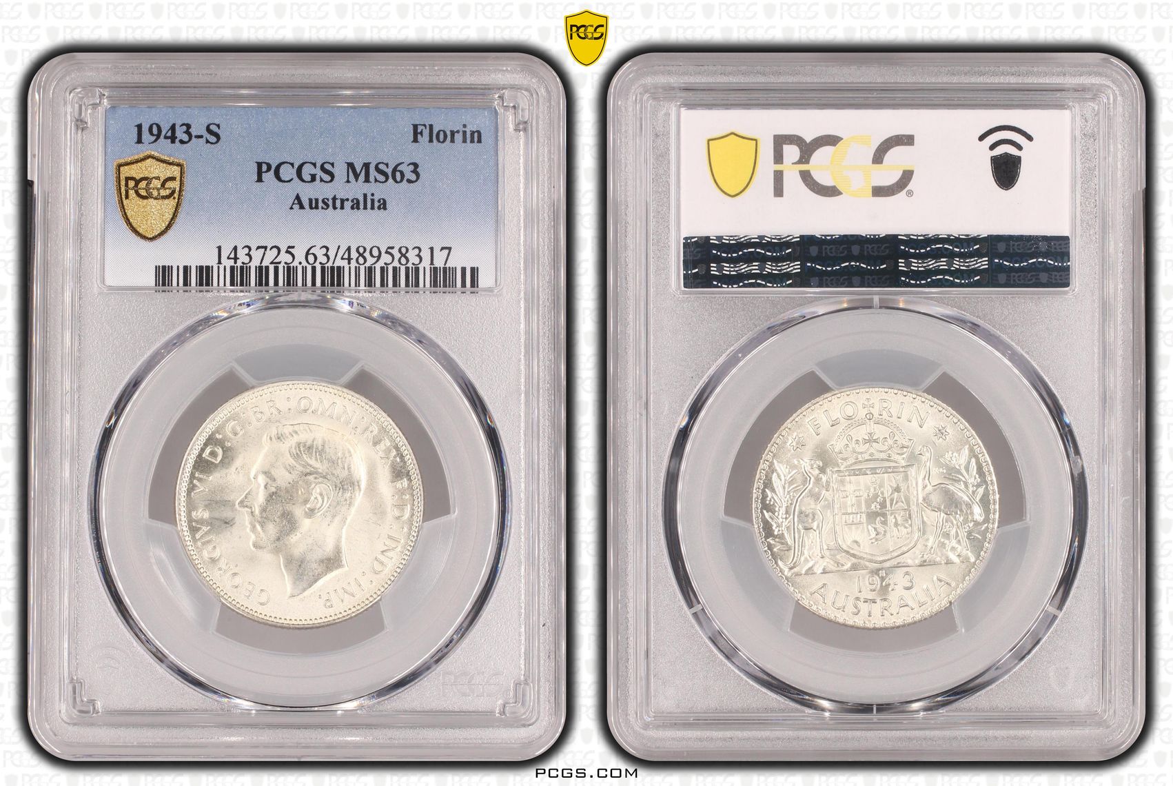 George VI, Florin, 1943-S, PCGS MS63