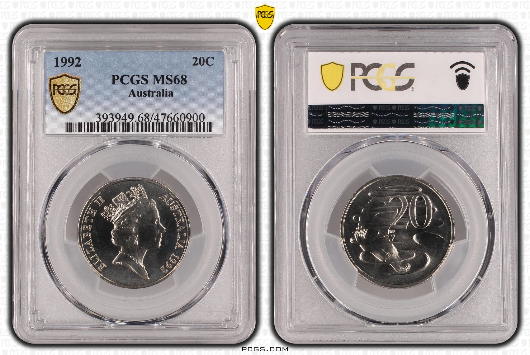 Elizabeth II, Twenty Cent, 1992, PCGS MS68