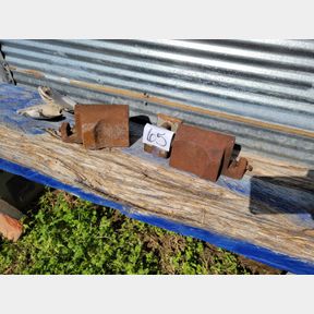 Pair of heavy steel clamp on weights or anvils and 5# standard weight