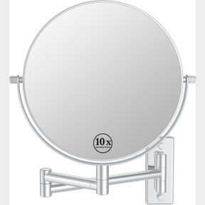 MAKEUP MIRROR WALL MOUNTED, 1X/ 10X MAGNIFYING MAKEUP MIRROR, 8" DOUBLE SIDED MAKE UP MIRROR WITH 360 DEGREE SWIVEL EXTENDABLE ARM