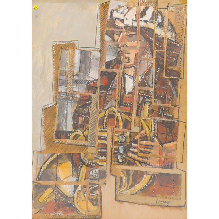 Windsor Utley Cubist Portrait Mixed Media Artwork Framed- 39x28''