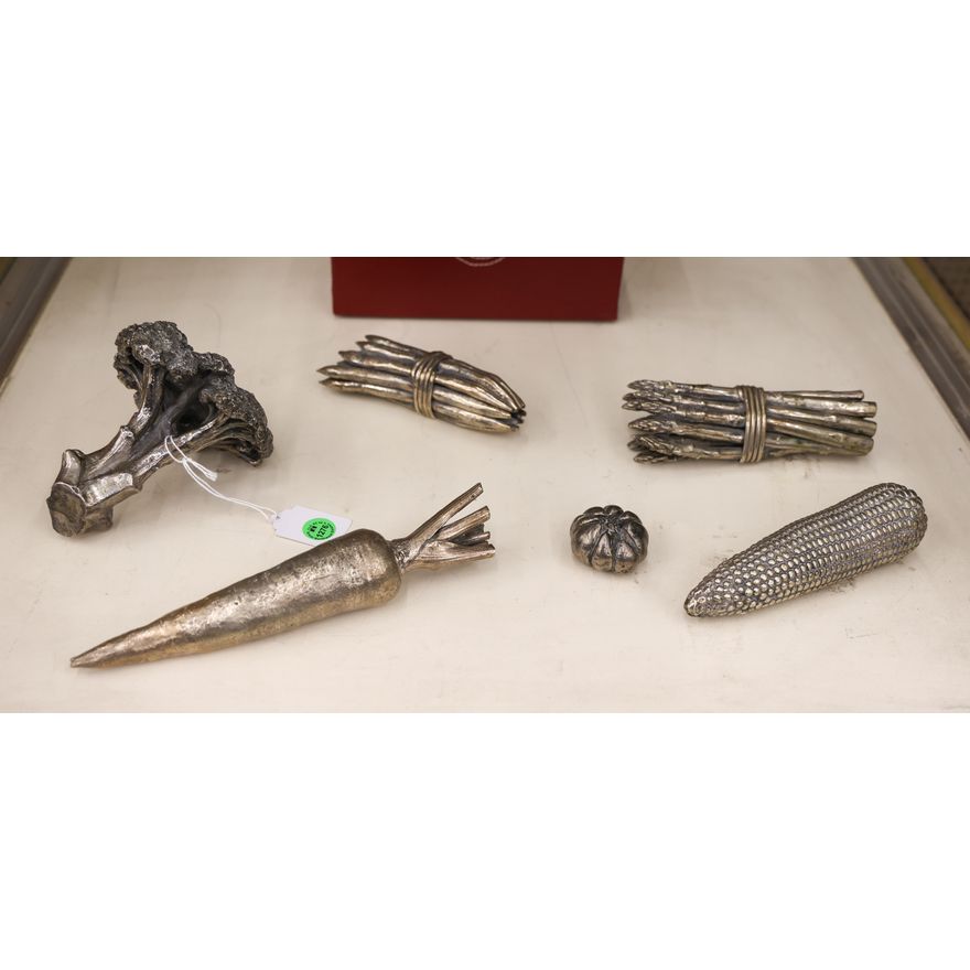 6pc Ornate Silvered Bronze Table Fruit 2'' to 9''