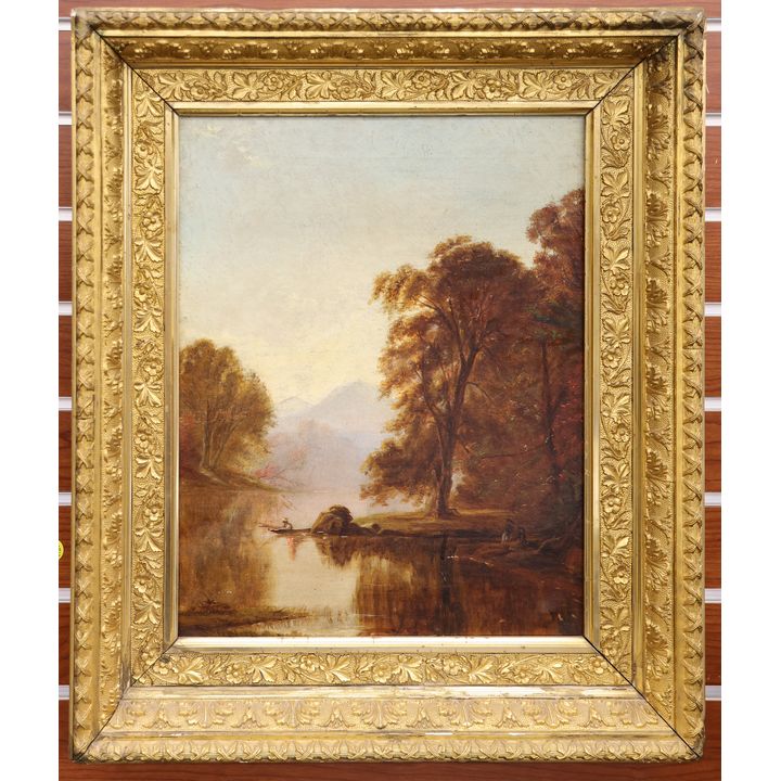 Antique Mary Kirkup ''On the Des Moines'' Oil Painting Framed 22''x19'' (RF)