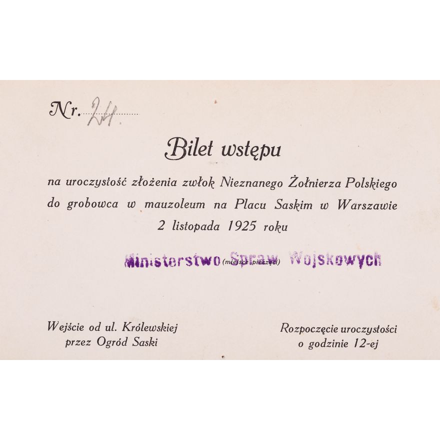 Bilet wstępu na uroczystość