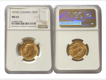 1919 CANADA MINT GOLD SOVEREIGN MS61
