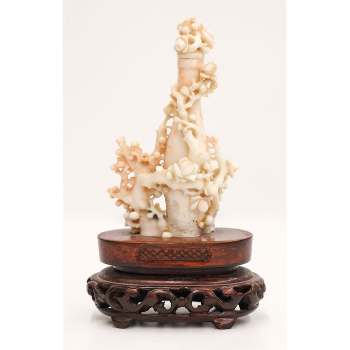 Chinese Pink Coral Large Snuff Bottle on Stand