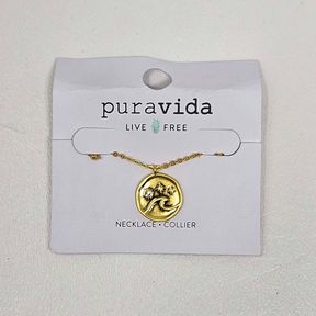 puravida Live Free Gold Plated Wave Coin Necklace