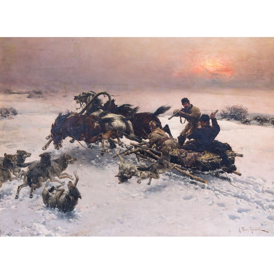 Alfred Wierusz-Kowalski | Napad wilków, 1885-1890