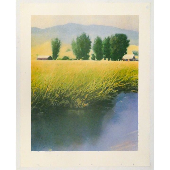 Kent Lovelace River & Farm Scene Colored Test Lithograph