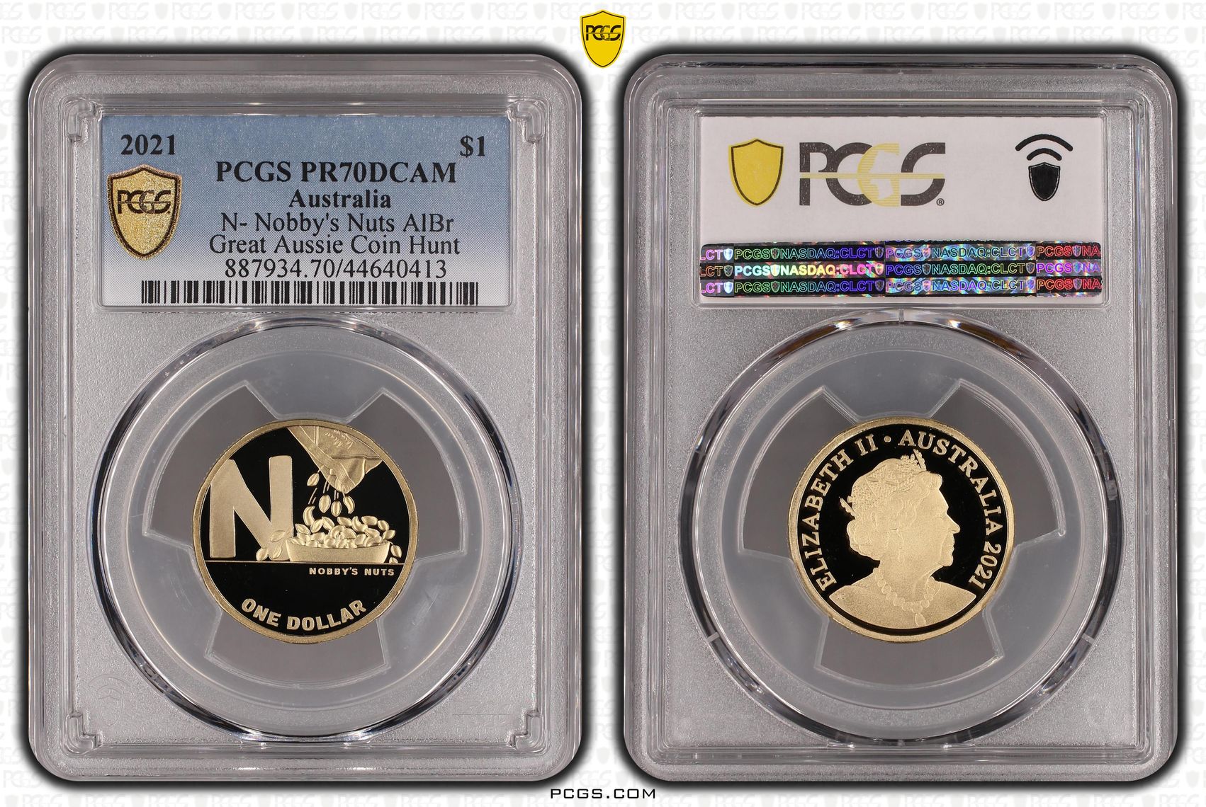 Elizabeth II, N- Nobby's Nuts AlBr, POP 17/0, One Dollar, 2021, PCGS PR70DCAM