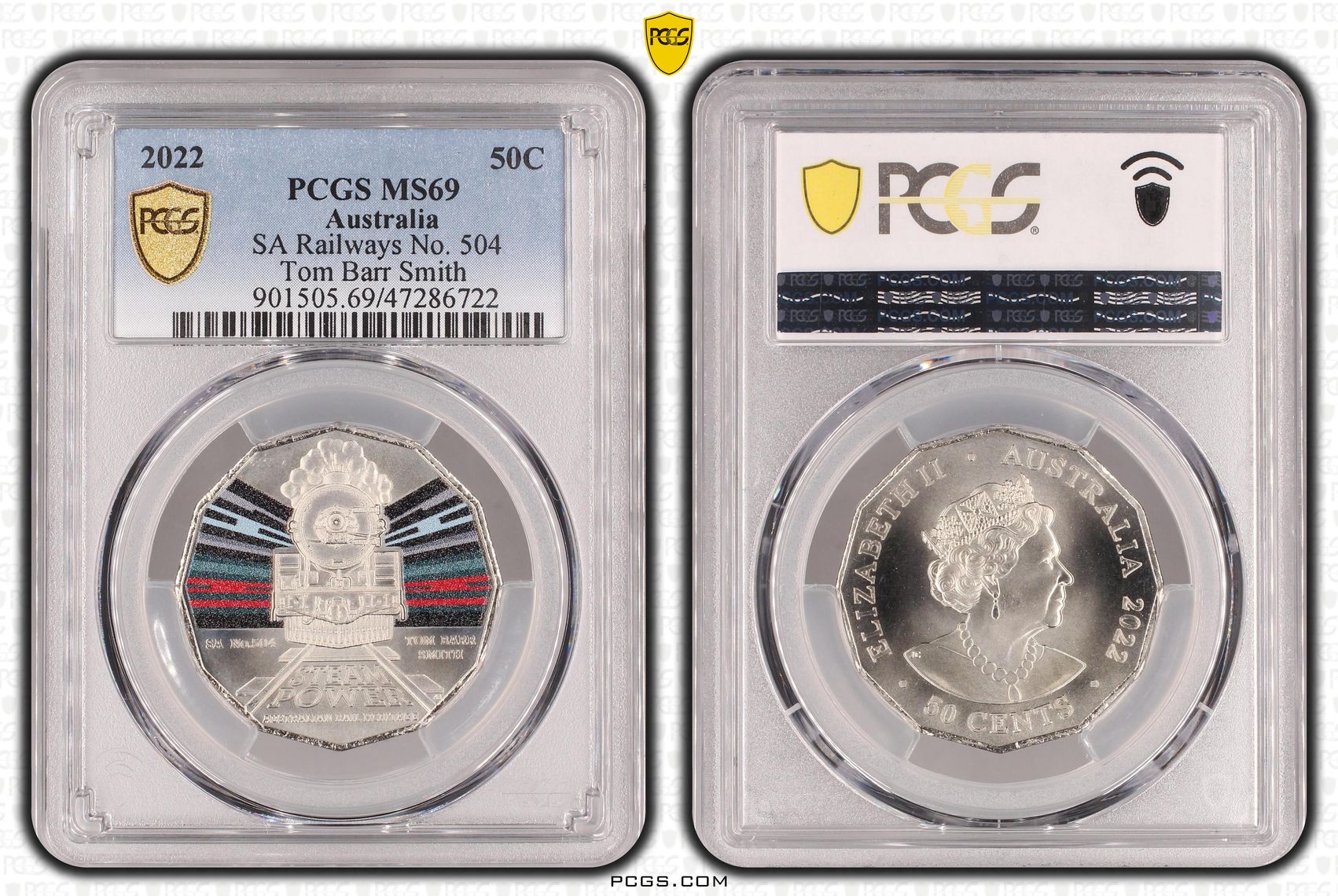 Elizabeth II, SA Railways No. 504, Fifty Cent, 2022, PCGS MS69