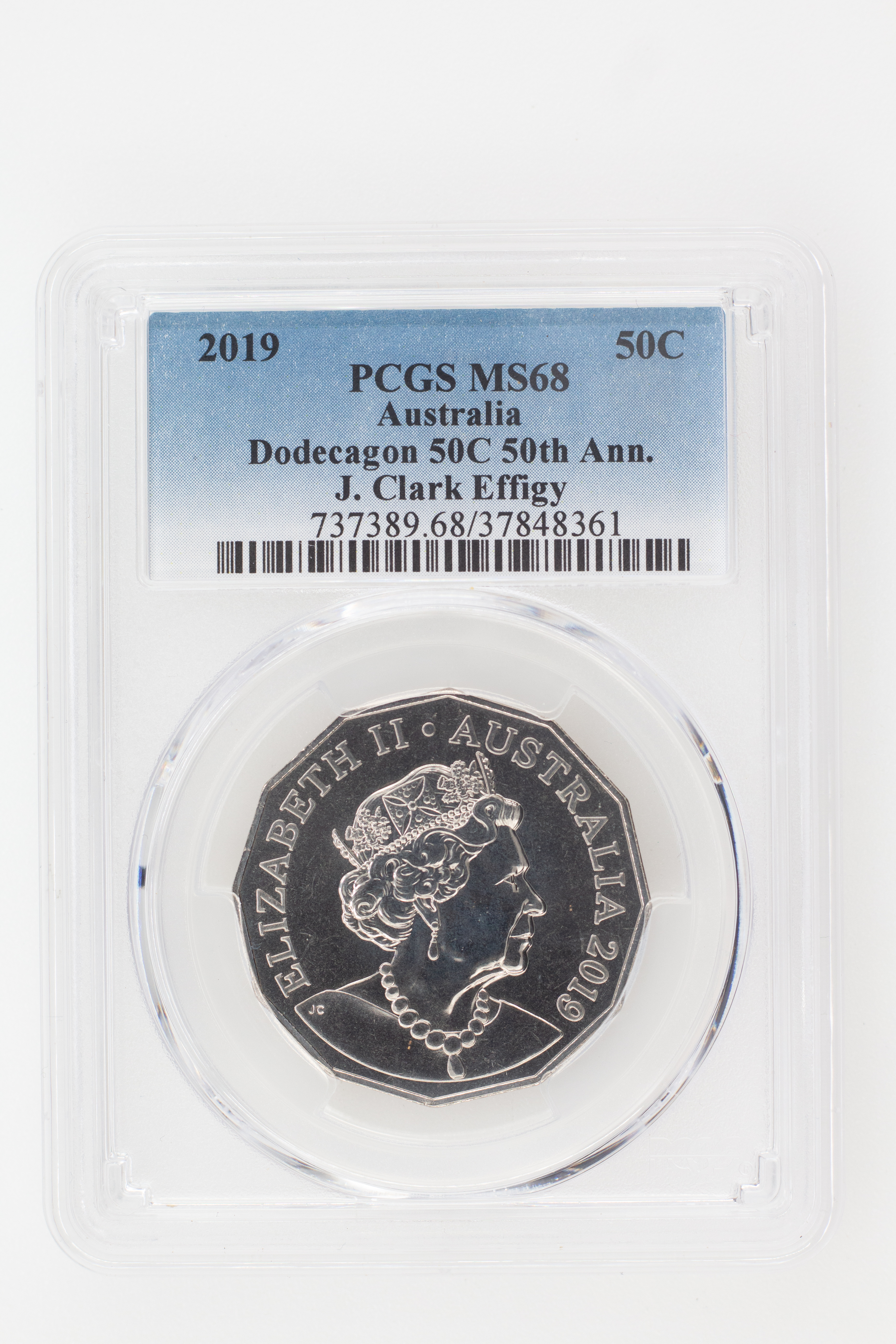 2019 Australia Fifty Cent, 50c Dodecagon 50C 50th Ann. J. Clark Effigy PCGS - MS68 -361
