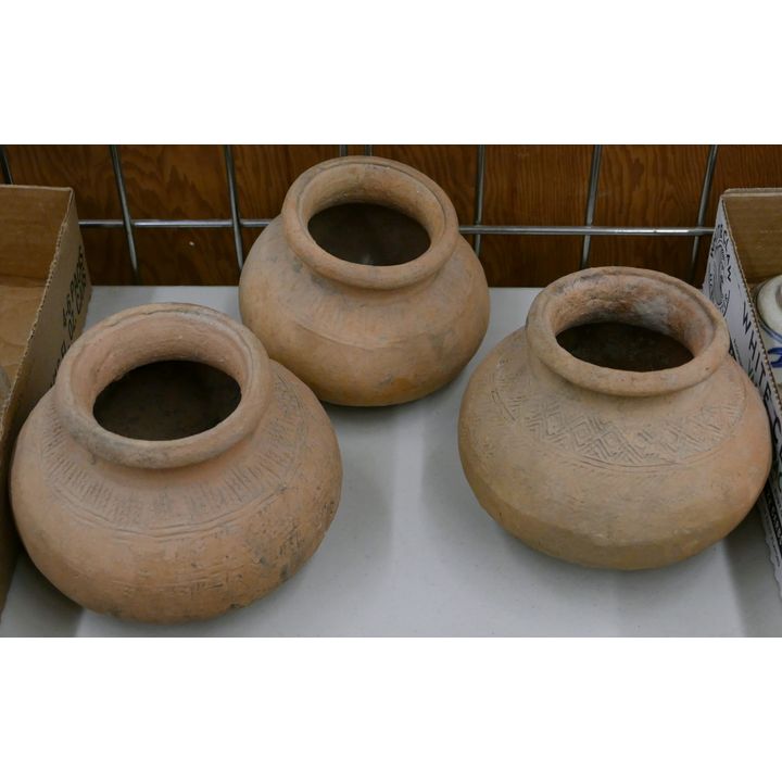 3pc Old Thai Ban Chiang Terracotta Jars 6'' Approx.