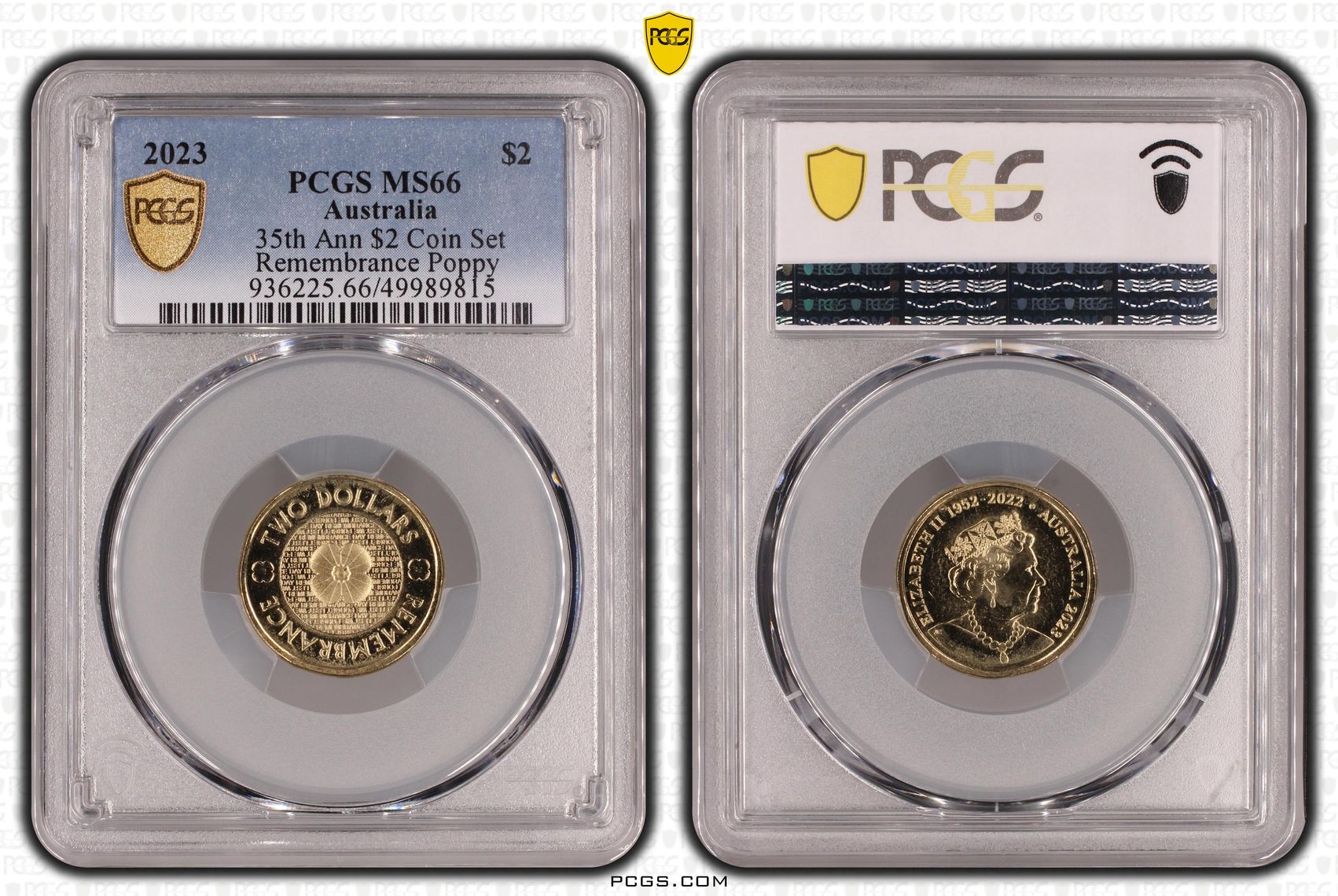 35th Ann $2 Coin Set Remembrance Poppy , Two Dollar, 2023, PCGS MS66
