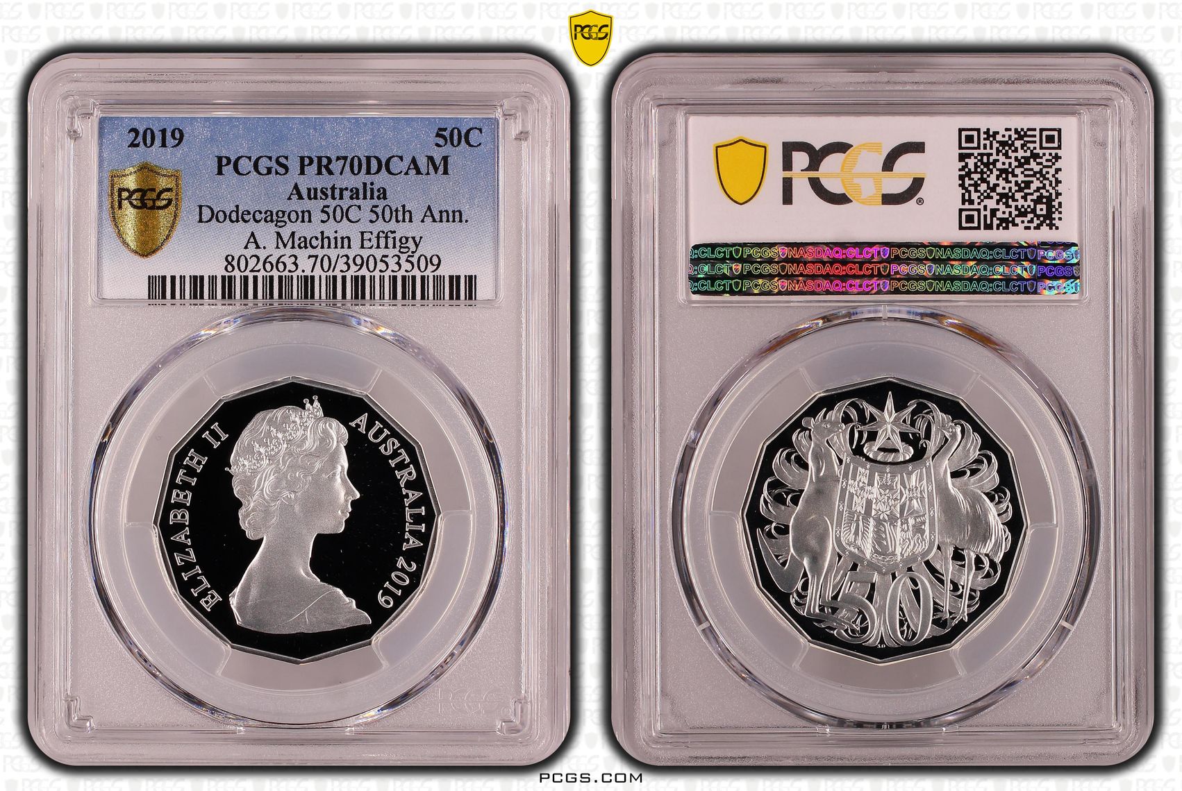 333 · 2019 Australia Fifty Cent, 50c Silver Dodecagon 50C 50th Ann. A. Machin Effigy PCGS - PR70DCAM POP 30/0 -509