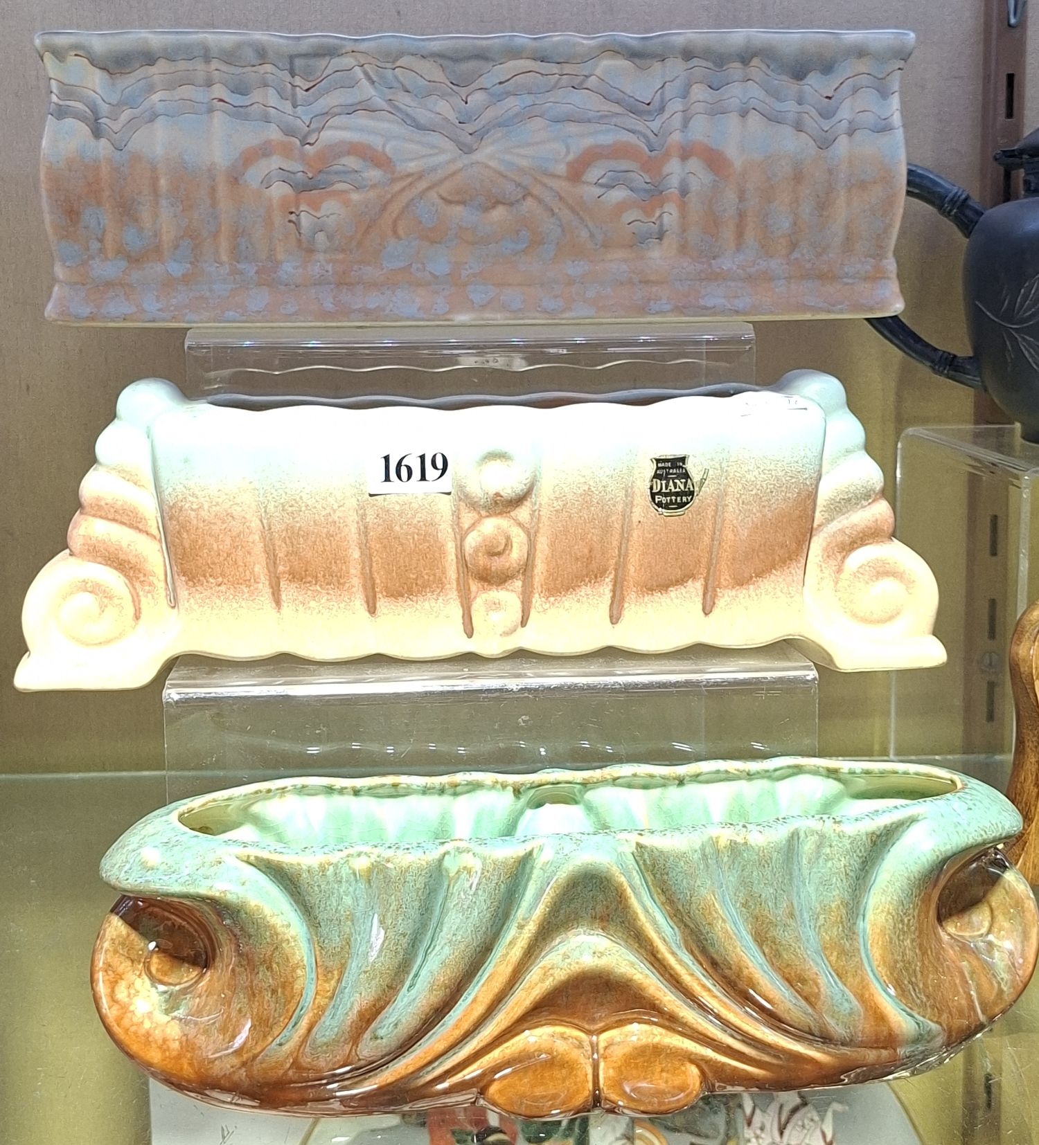 3 VINTAGE POTTERY TROUGH VASES