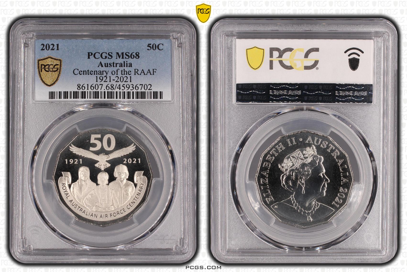 2021 Australia Fifty Cent, 50c Centenary of the RAAF 1921-2021 PCGS - MS68 -702